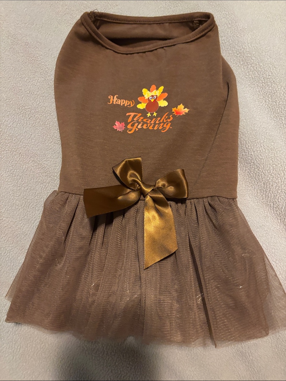 Thanksgiving Brown Tulle Dog Dress with Satin Bow